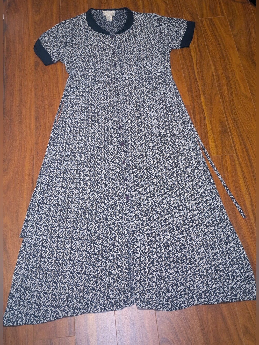 April Cornell Vintage Sz med Button-down Maxi Dress, Navy/White Pattern